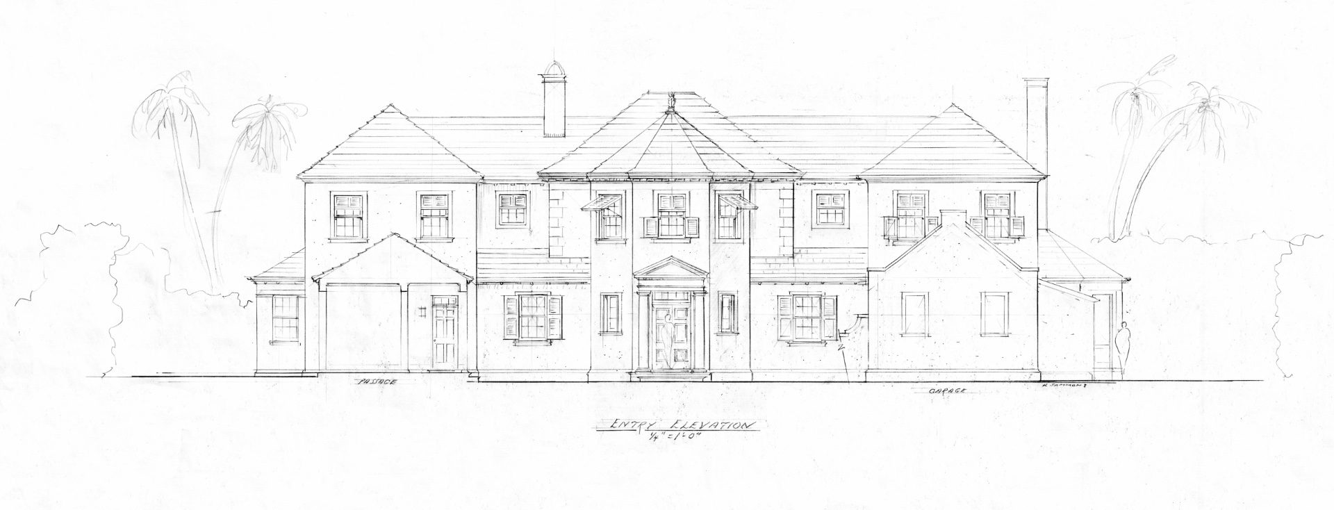 Anglo-Caribbean House Entry Elevation