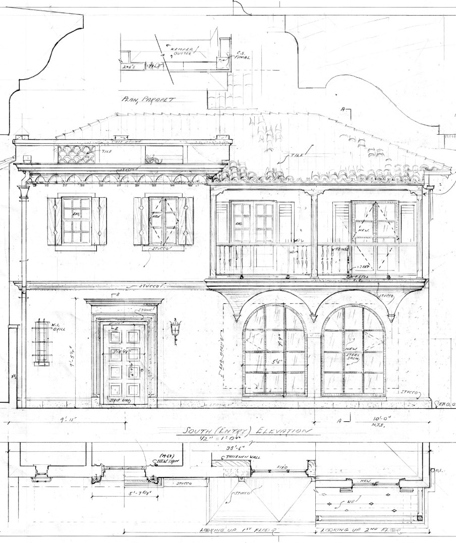 9 Golfview South Entry Elevation Hand Drawing