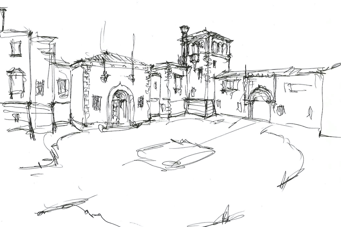 Il Palmetto Front Entrance Tower Sketch Drawing